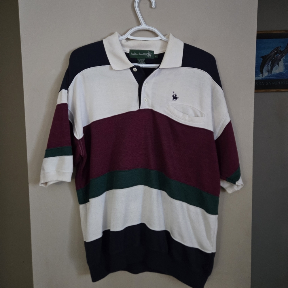 5 for $25 Vintage Knights Of The Round Table Men Striped Polo Shirt Large Shirt